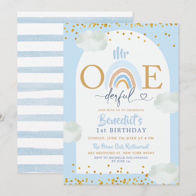 Convites Aniversário do Sr. Maravilhoso, Cotovelo Azul (Frente/Verso)