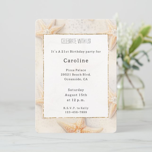 Convites Aniversário do Starfish do Oceano de Praia (Em pé/Frente)
