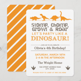 Convites Aniversário do Stomp Chomp Growth and Roar Dinosau