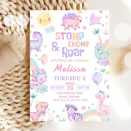 Convites Aniversário do Stomp & Roar Pink Dinossaur Girl