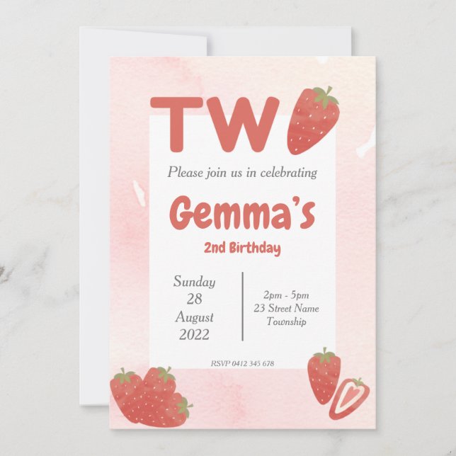 Convites Aniversário do Strawberry Two (Frente)