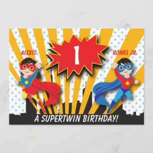 Convites Aniversário do Super Herói da Garota Gêmea