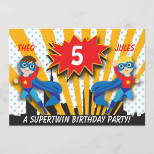 Convites Aniversário do Super Herói Gêmeos  Cabelos cast