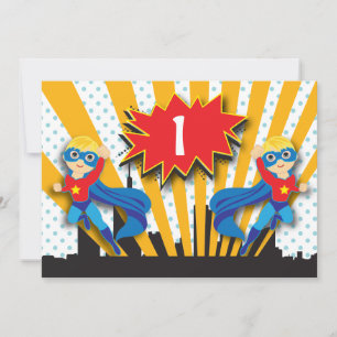 Convites Aniversário do Super Herói Gêmeos Loira