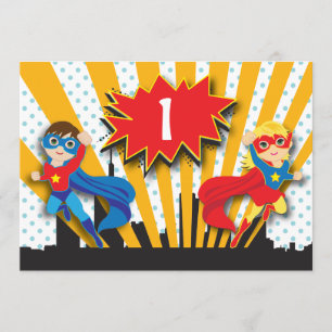 Convites Aniversário do Super Herói Gêmeos Menina