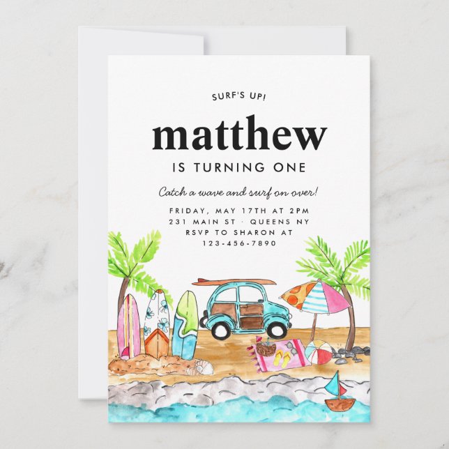 Convites Aniversário do surf Conselho Summer Wave Surfing (Frente)