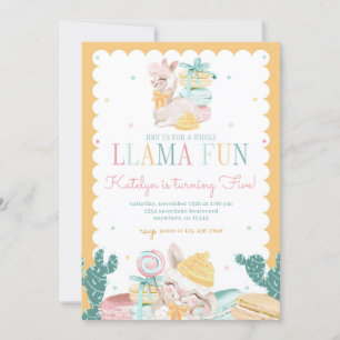 Convites Aniversário do Sweet Llama Pastel com Cactus