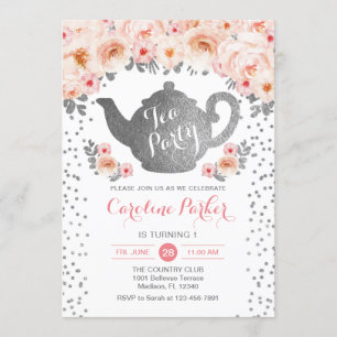 Convites Aniversário do Tea Party - Floral Rosa Branco Pra
