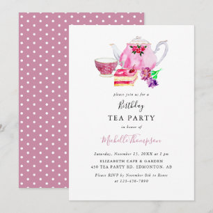 Convites Aniversário do Tea Party - Pink Teapol - Mancha A