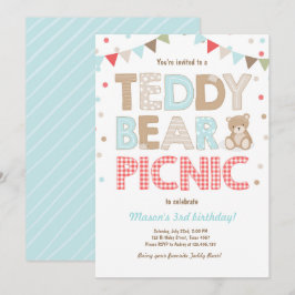 Convites Aniversário do Teddy Bear Picnic Boy Azul
