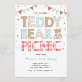 Convites Aniversário do Teddy Bear Picnic Boy Azul