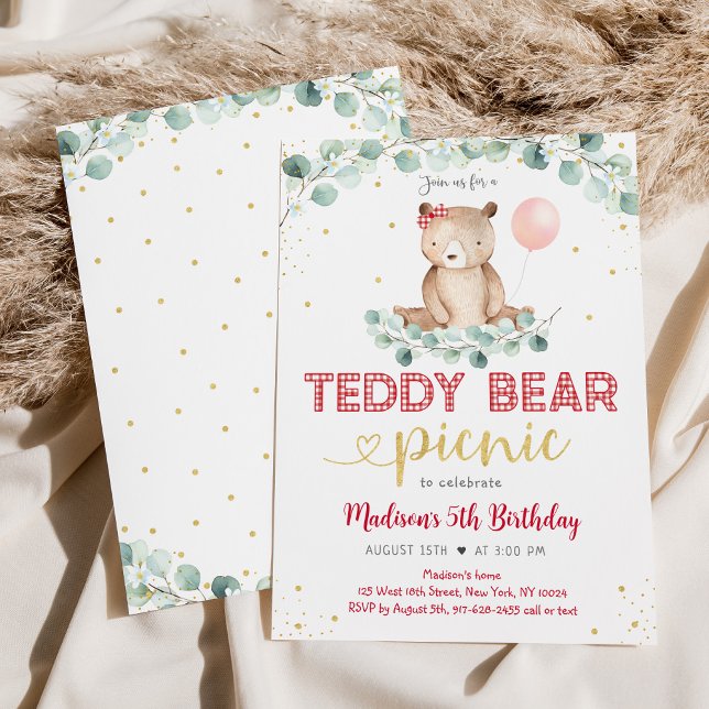 Convites Aniversário do Teddy Bear Picnic Greenery Girl (Criador carregado)