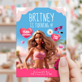 Convites Aniversário do Tema da Boneca Rosa Editável