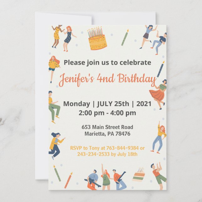 Convites Aniversário do Tema das Crianças Elegantes (Frente)