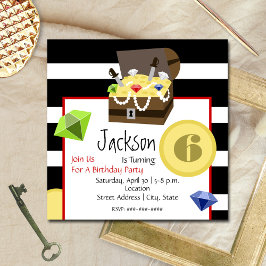 Convites Aniversário do Tesouro Pirata - Moedas do Peito e 