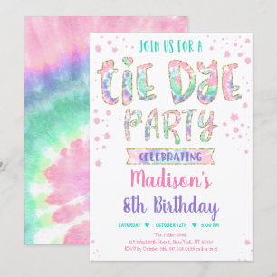 Convites Aniversário do Tie Dye Rainbow Boho Hippie Girls