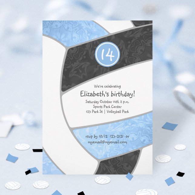 Convites Aniversário do time de voleibol negro azul ou femi (Criador carregado)