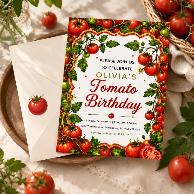Convites Aniversário do Tomate Vermelho (Criador carregado)
