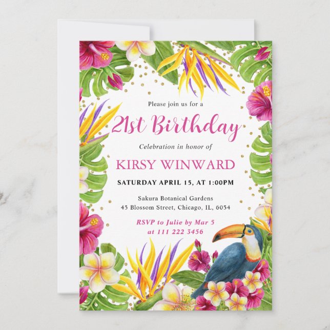 Convites Aniversário do Toucan com Moldura Tropical Waterco (Frente)