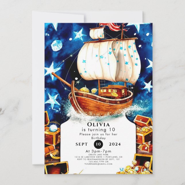 Convites Aniversário do "Treasure Hunt Pirate" das Crianças (Frente)