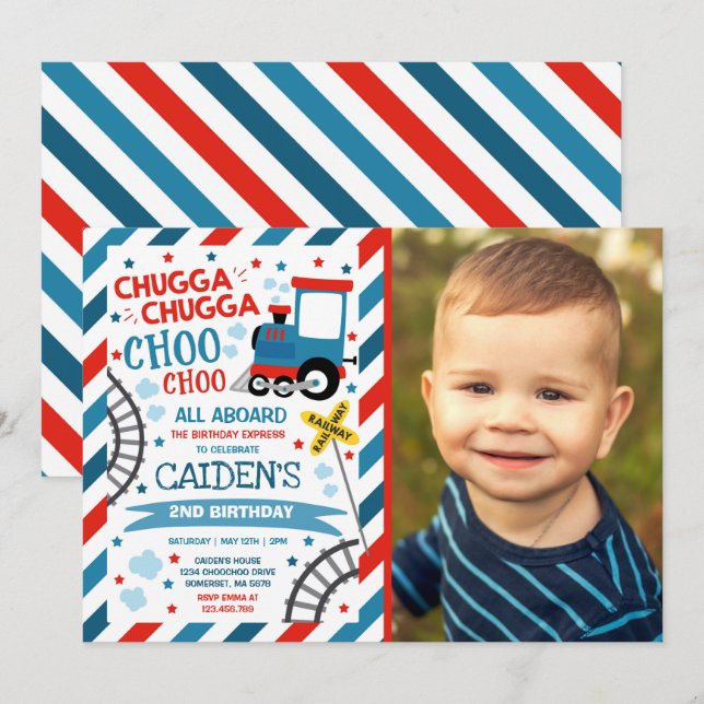 Convites Aniversário do Trem Convidam Chugga Chugga Choo Ch (Frente/Verso)
