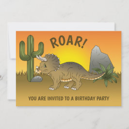 Convites Aniversário do Triceratops Dinossauro Pôr do Sol n