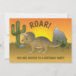 Convites Aniversário do Triceratops Dinossauro Pôr do Sol n