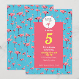 Convites Aniversário do Tropical Summer Pink Flamingo Patte