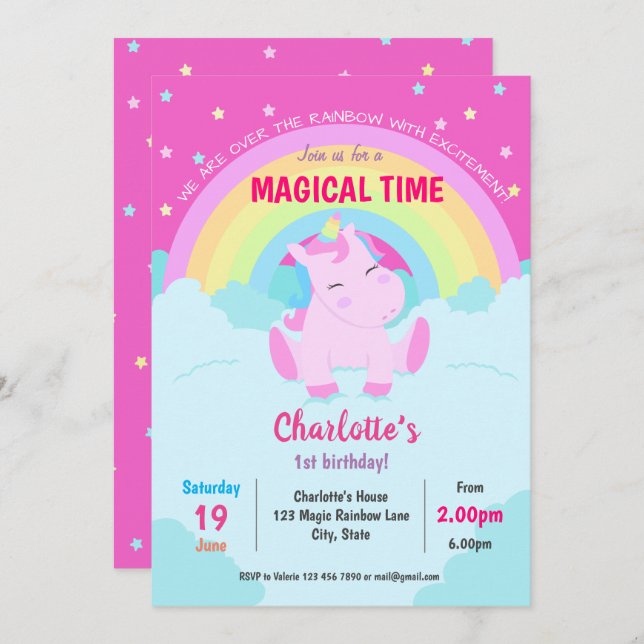 Convites Aniversário do Unicórnio Magro e Correto (Frente/Verso)