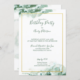 Convites Aniversário do Unisex de Moldura Dourada de Mármor