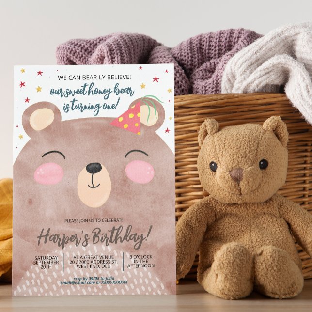 Convites Aniversário do Urso de Mel Marrom  (You can create plenty of honey for the big day with our bear birthday invitation!)