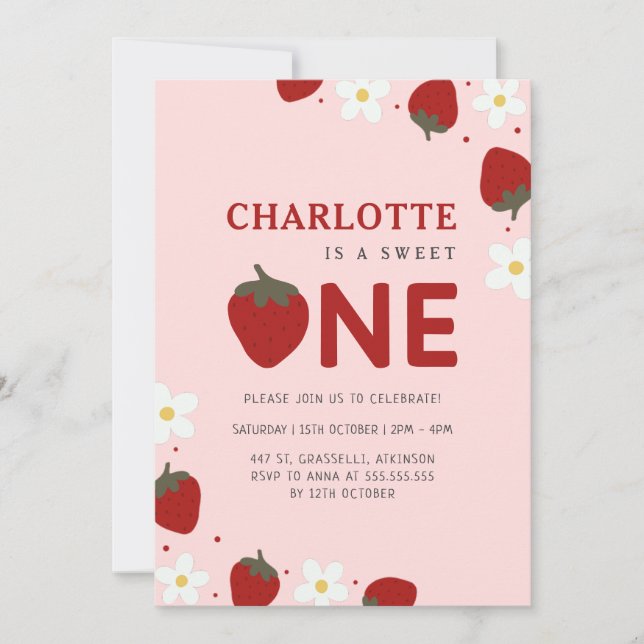 Convites Aniversário do Verão de Daisy Red Strawberry 1rua (Frente)
