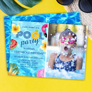 Convites Aniversário do Verão de Foto de Festa de piscina