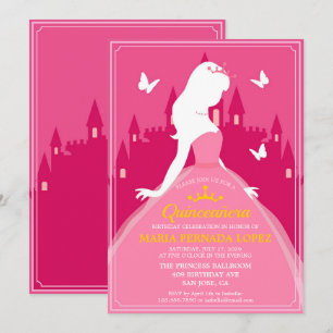 Convites Aniversário do Vestido Rosa Elegante Quinceañera