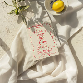 Convites Aniversário do Vidro de Champanhe Vermelho Desenha