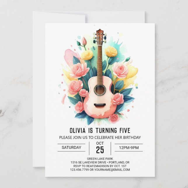 Convites Aniversário do Violão de Músico Acústico (Frente)
