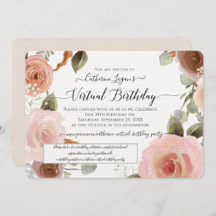 Convites Aniversário do Virtual Blush Floral Watercolor Wre