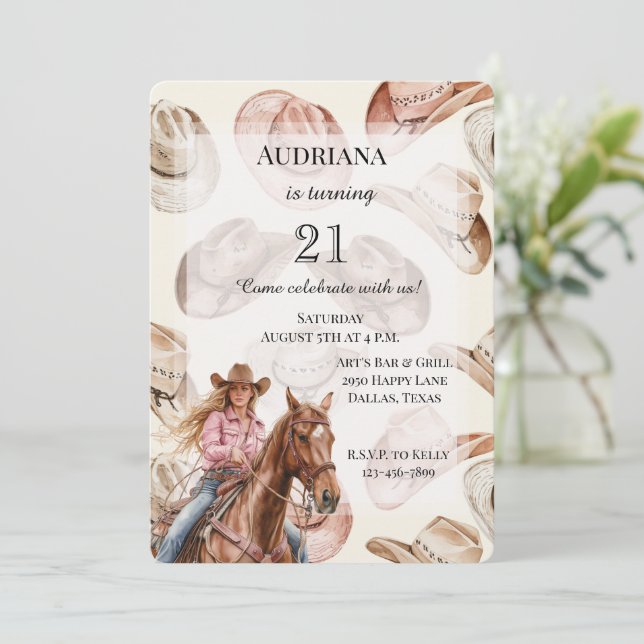 Convites Aniversário do Western Bloni Cowgirl (Em pé/Frente)
