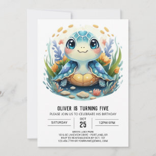 Convites Aniversário do Whimsy Printable Watercolor Turtle 