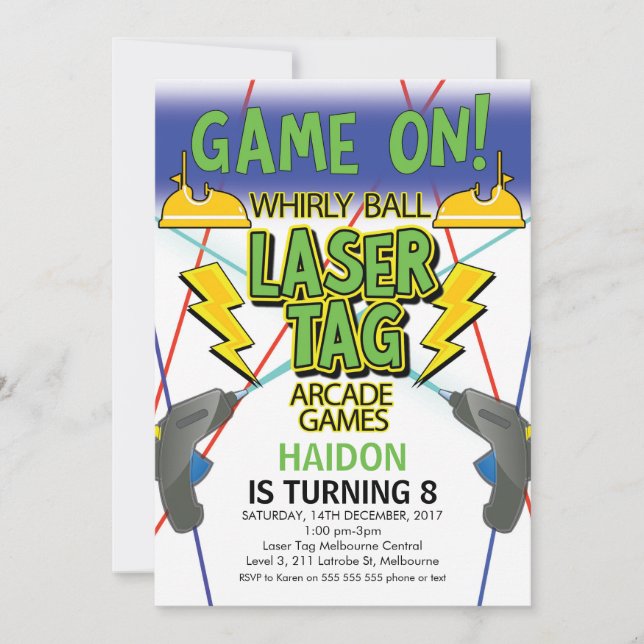 Convites Aniversário do Whirday Laser Tag Arcade (Frente)