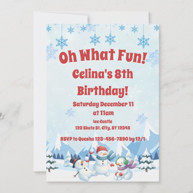 Convites Aniversário do Winter Snowmen "Oh What Divertido" (Frente)