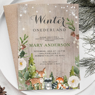 Convites Aniversário do Woodland Pine Trees Winter Onederl