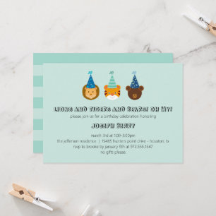 Convites Aniversário do Zoo com leões, tigres, ursos Convit