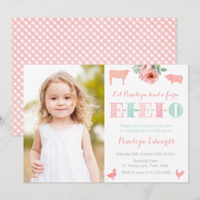 Convites Aniversário do Zoo da Fazenda MacDonald Antigo do  (Frente/Verso)