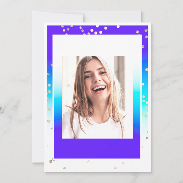 Convites Aniversário Doce 16º Formando Azul, Dourado Confet (Verso)