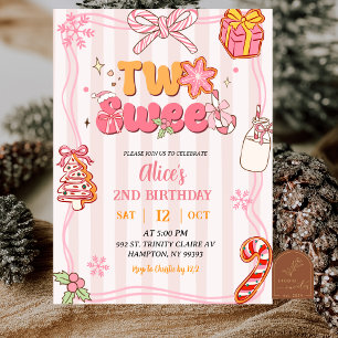 Convites Aniversário Doce Duplo de Natal de Inverno Pink Re