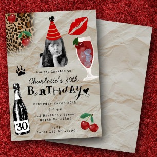 Convites Aniversário dos 30 anos Foto Personalizada Cereja 