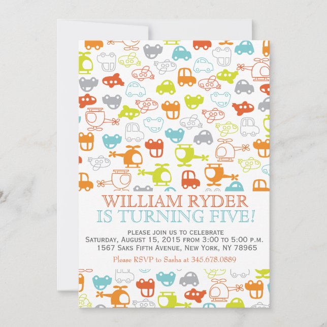 Convites Aniversário dos Automóveis Modernos, Aviões e Heli (Frente)