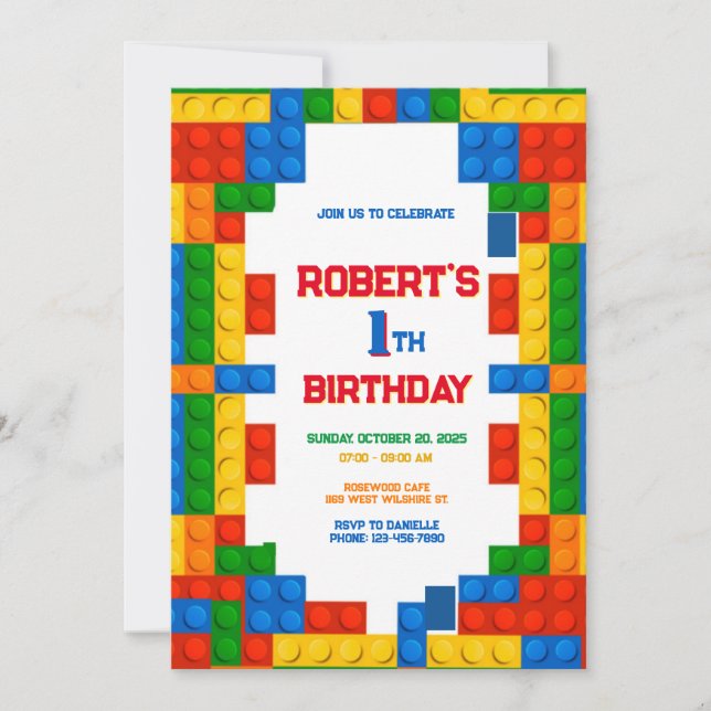 Convites Aniversário dos Blocos de Construção Coloridos (Frente)