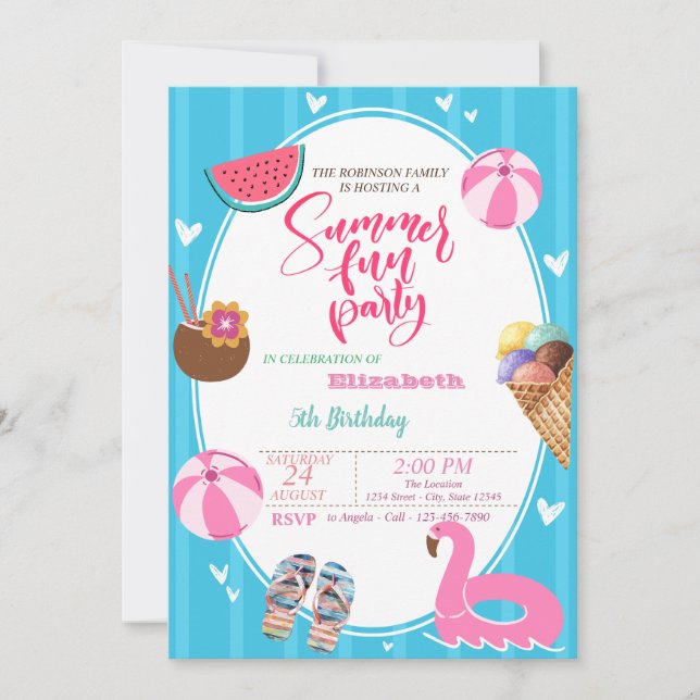 Convites Aniversário dos Brinquedos de Piscina de Melancia  (Frente)